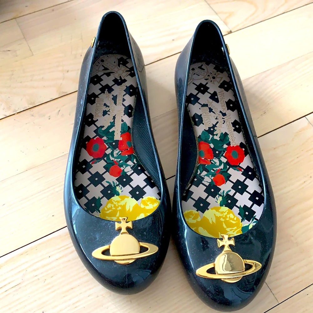 Vivienne Westwood x Melissa black logo jelly flats